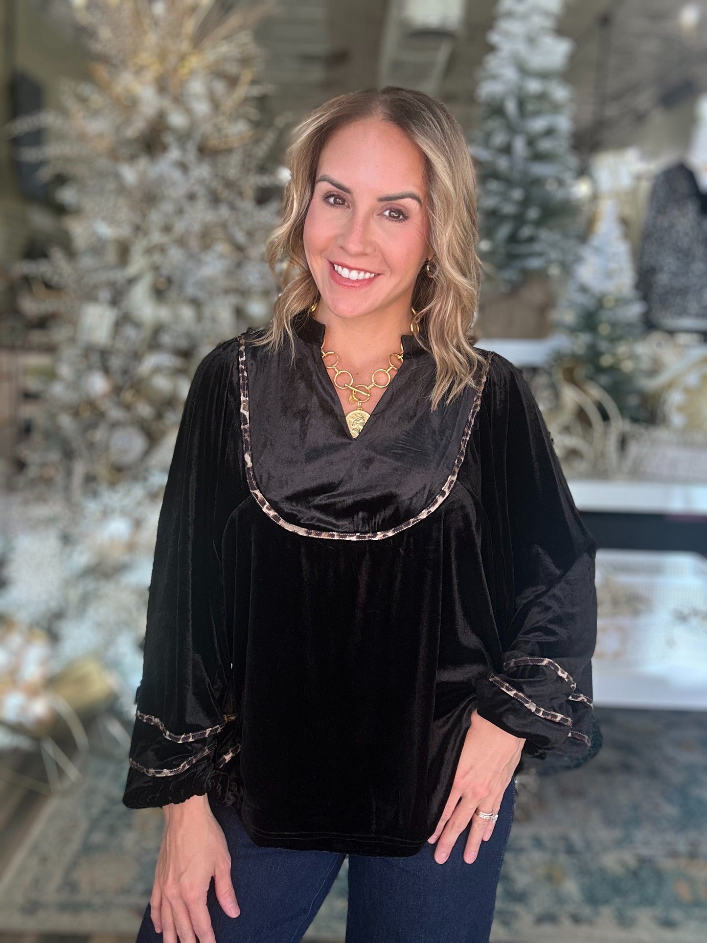 NEW! Holiday Charm Velvet Top in Black