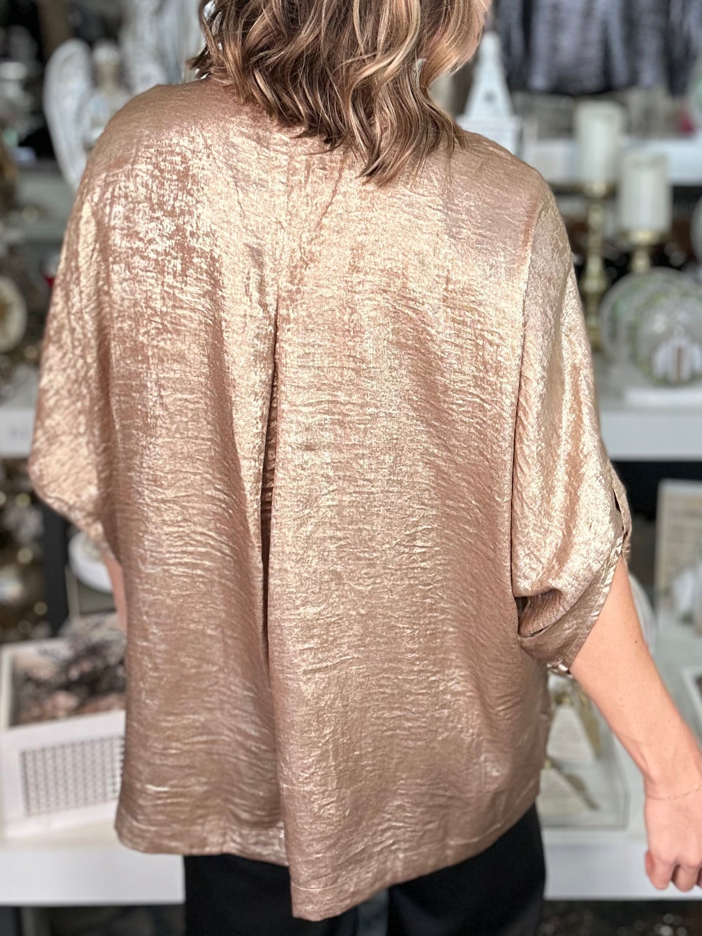 NEW! Glistening Metallic Top In Gold