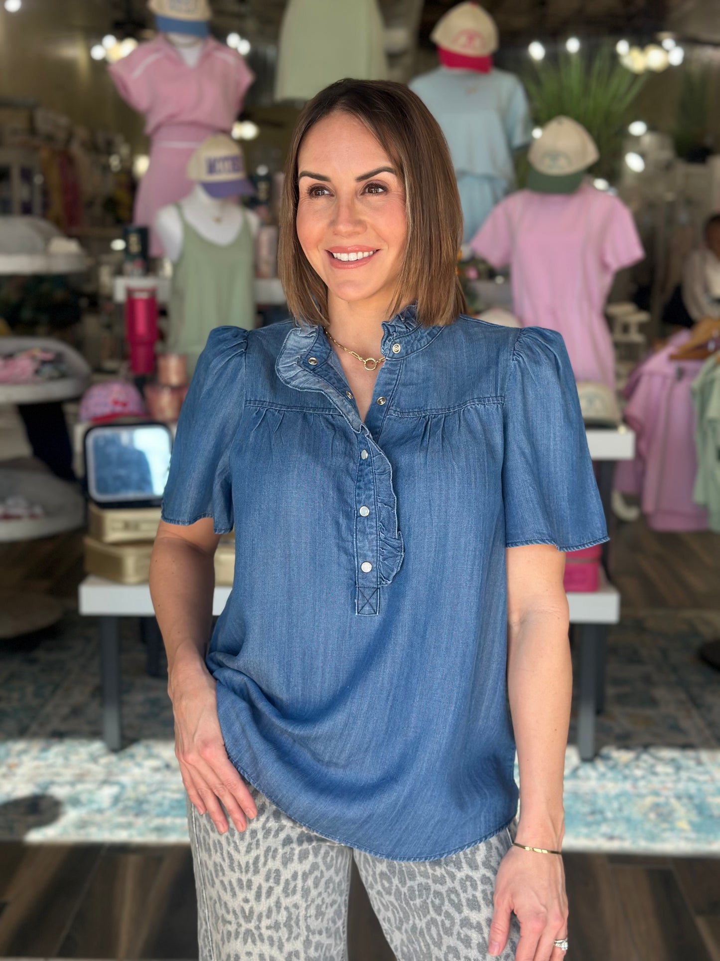 Southern Charm Denim Pearl Snap Top