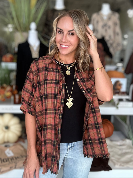 NEW! Pumpkin Patch Cutie Plaid Top