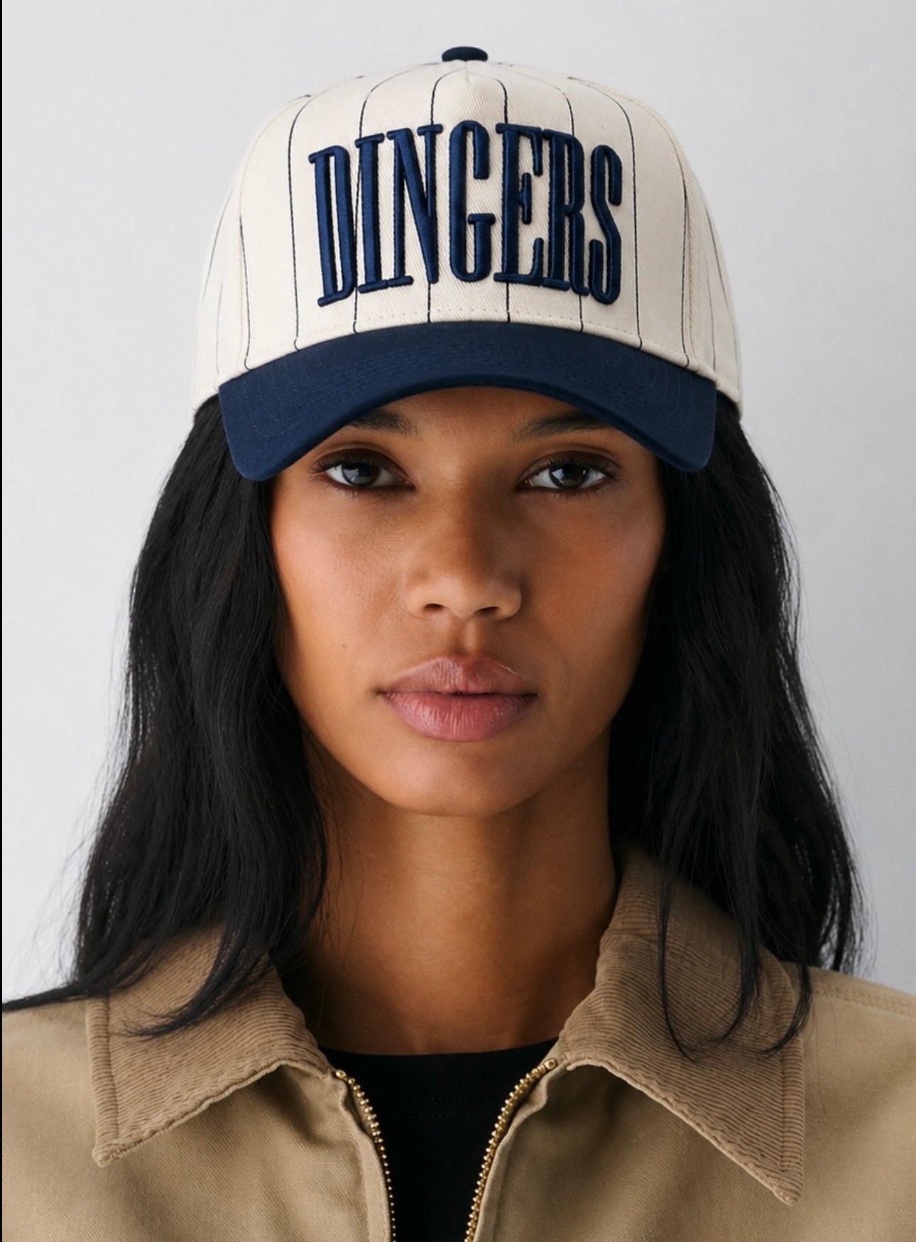 Dingers Striped Baseball Cap in Navy