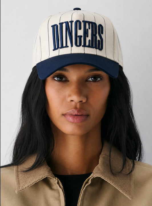 Dingers Striped Baseball Cap in Navy