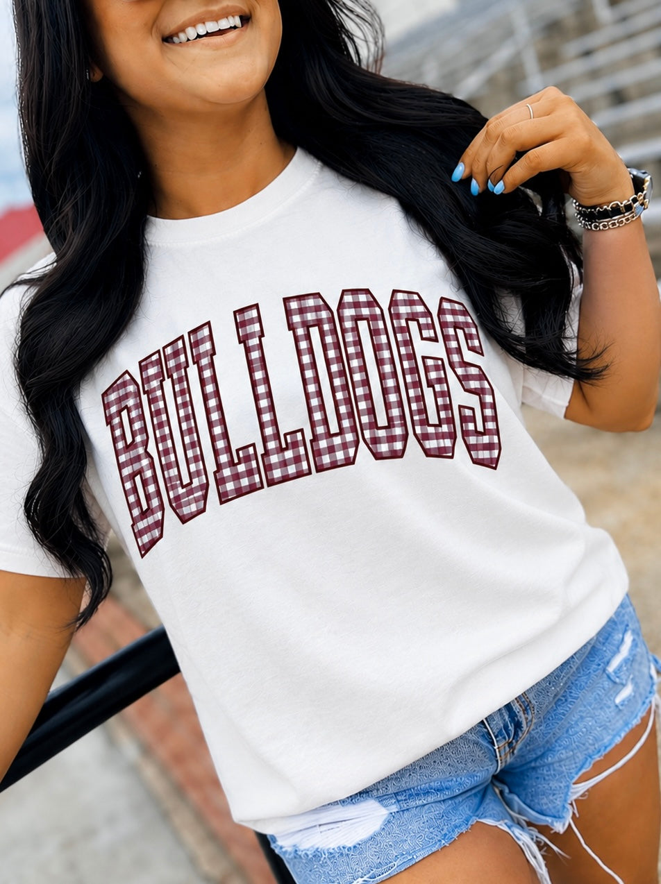 Gingham BULLDOGS Tee in White
