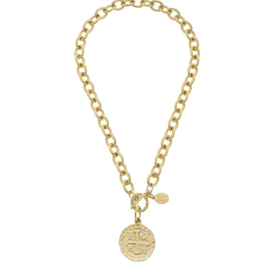 Susan Shaw Peruvian Gold Coin Toggle Necklace