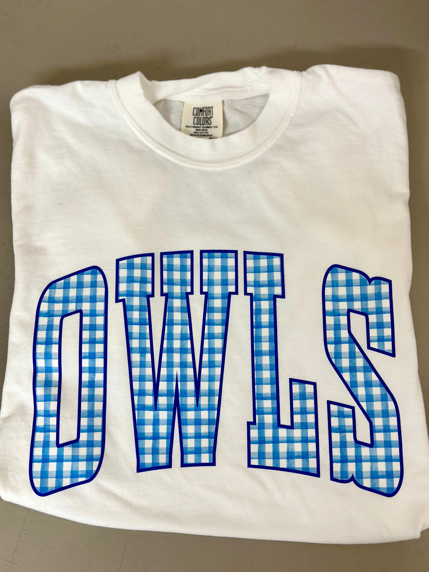 Gingham OWLS Tee in White
