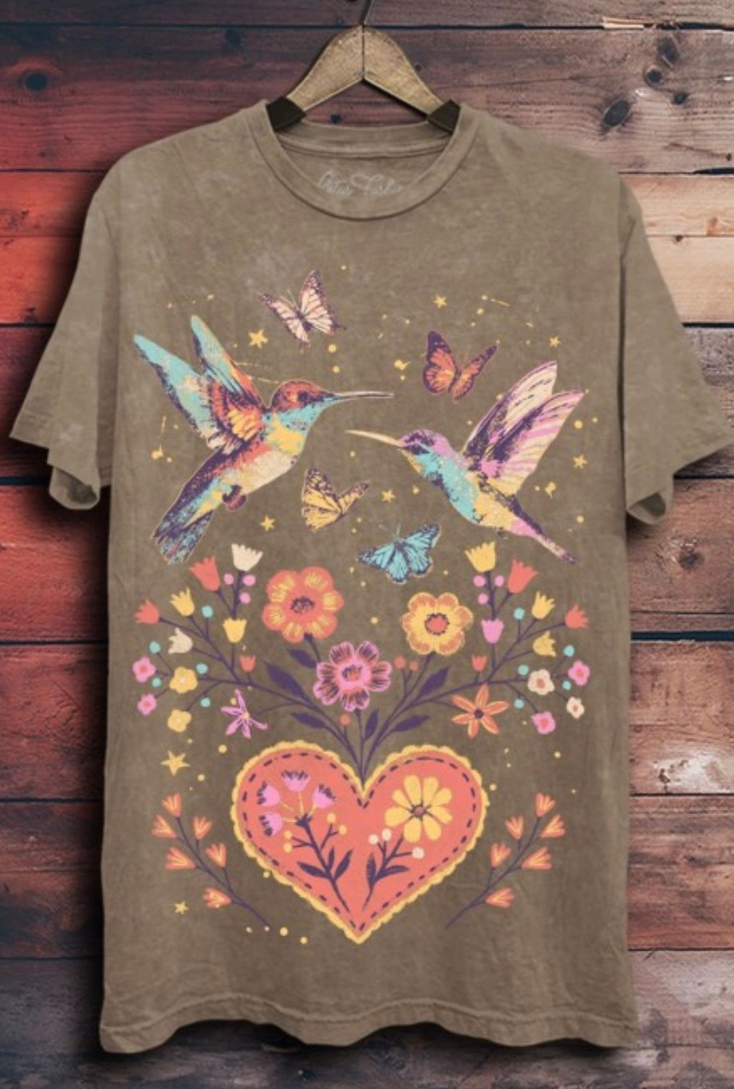 Birds and Flowers Tee in Mocha