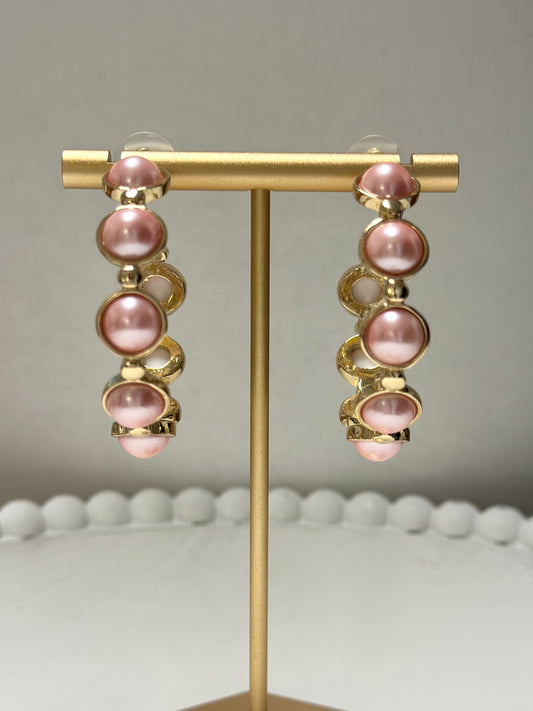 Pink Pearl Hoops