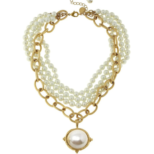 Multi Strand Gold Cotton Pearl Necklace