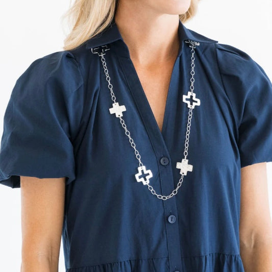 Susan Shaw Long Silver Cross Necklace