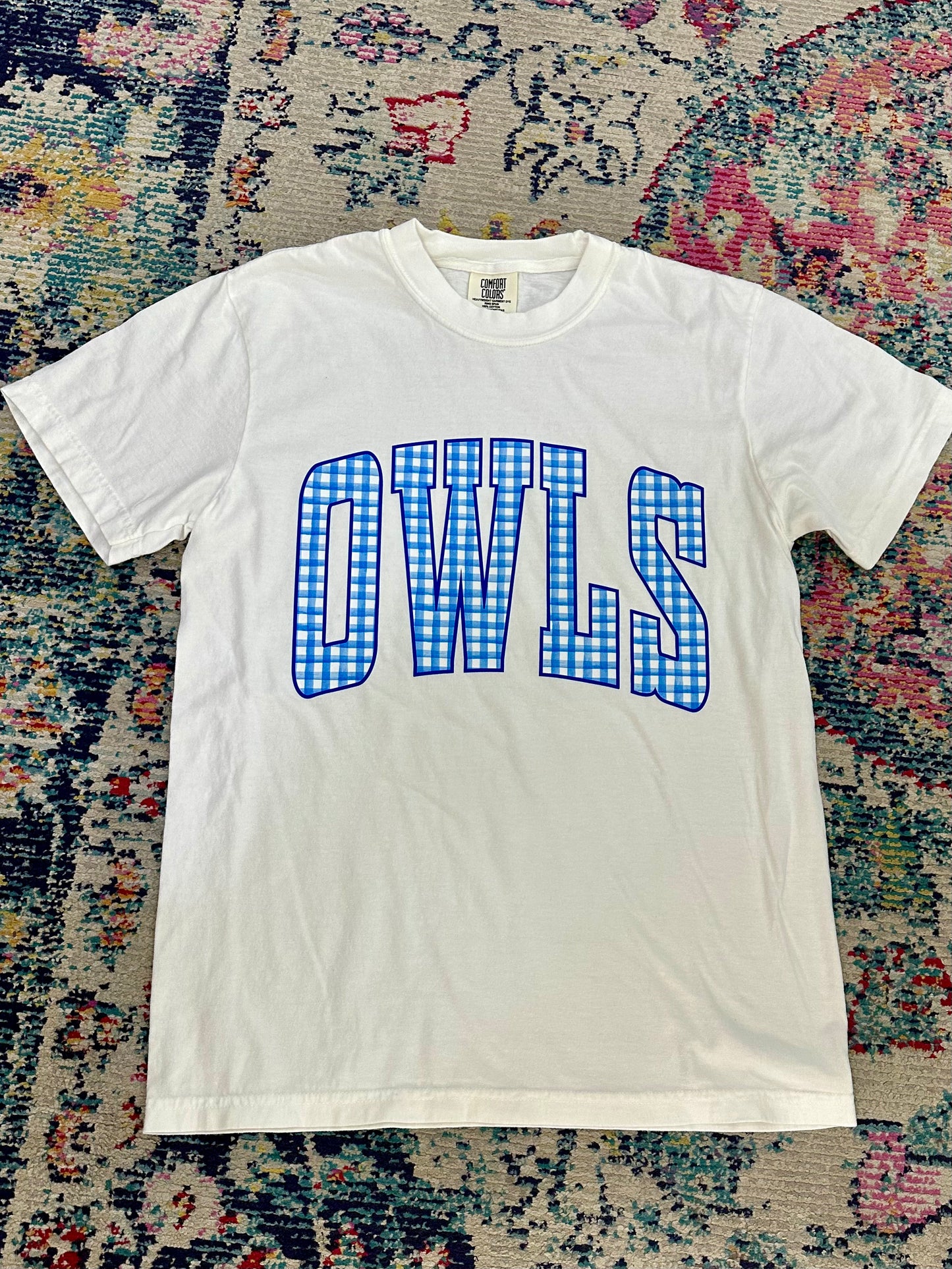 Gingham OWLS Tee in White