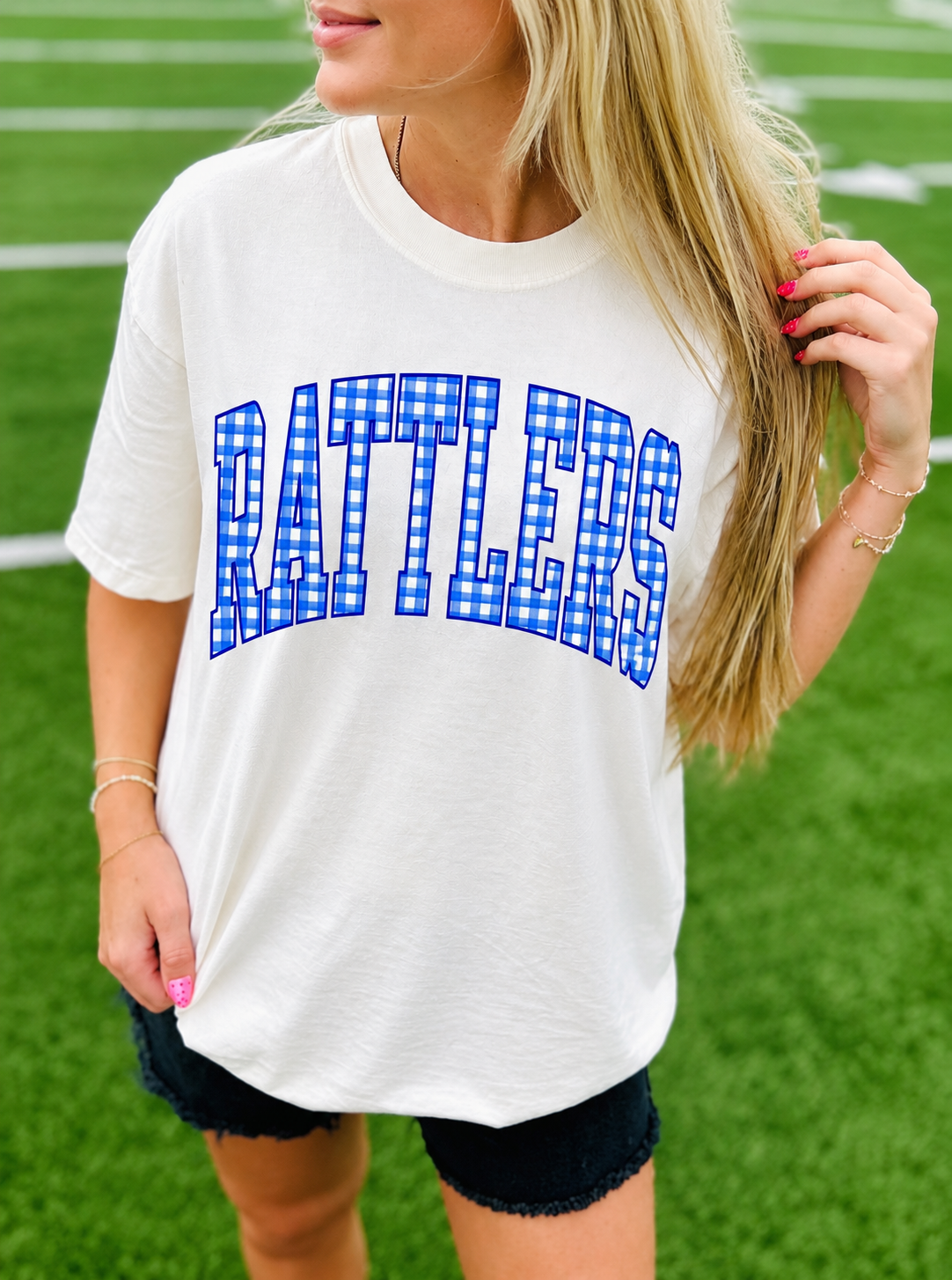 Gingham RATTLERS Tee in White