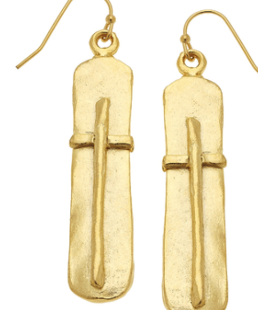 SS Handcast Bar with Cross Earrings