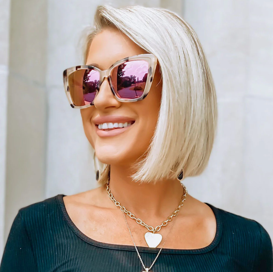 BECKY II Cream Tortoise Pink Mirror Sunglasses CT-PK30