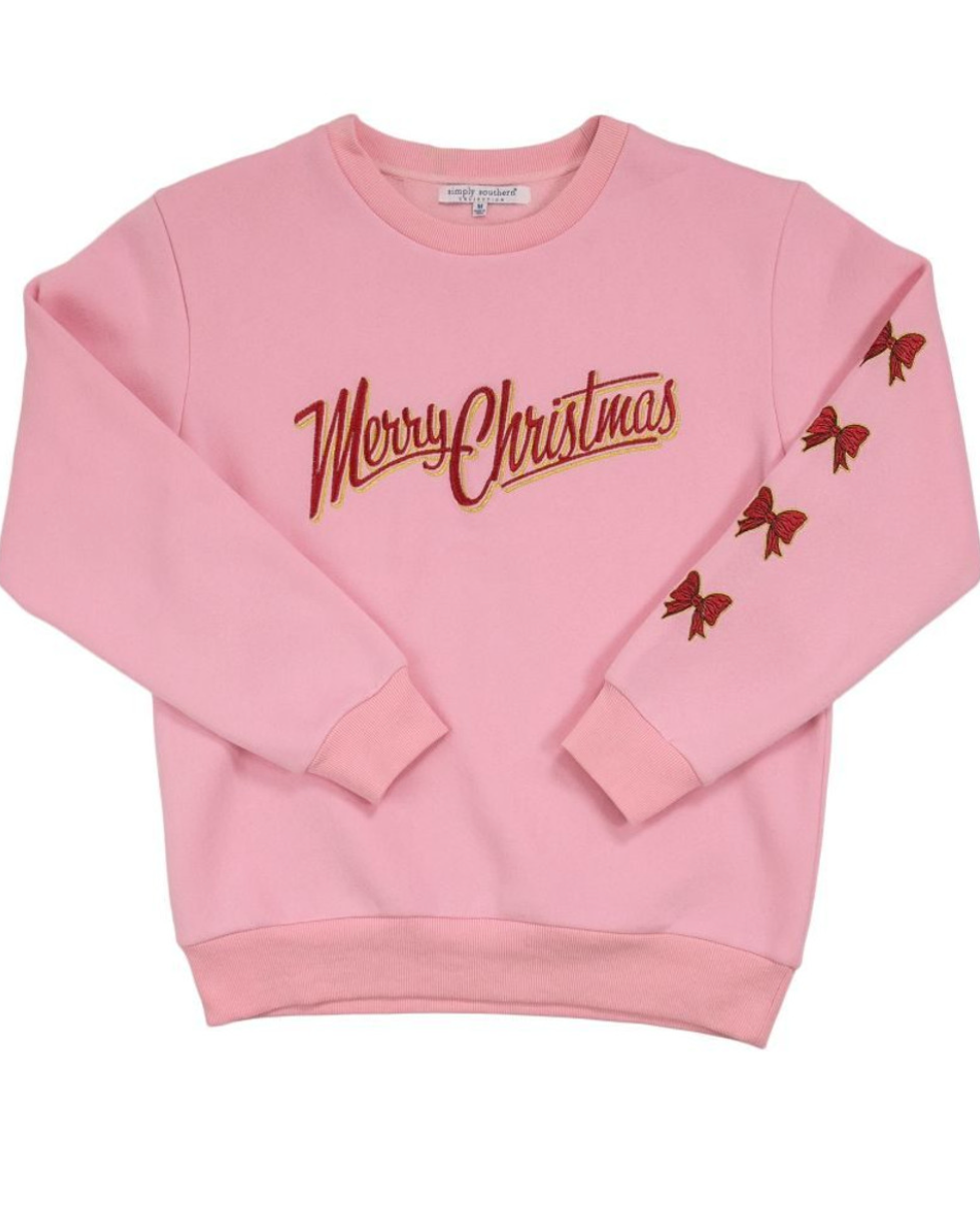 NEW! Merry Christmas Bow Sweatshirt in Pink