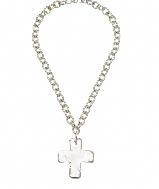 Susan Shaw Silver Solid Cross Necklace