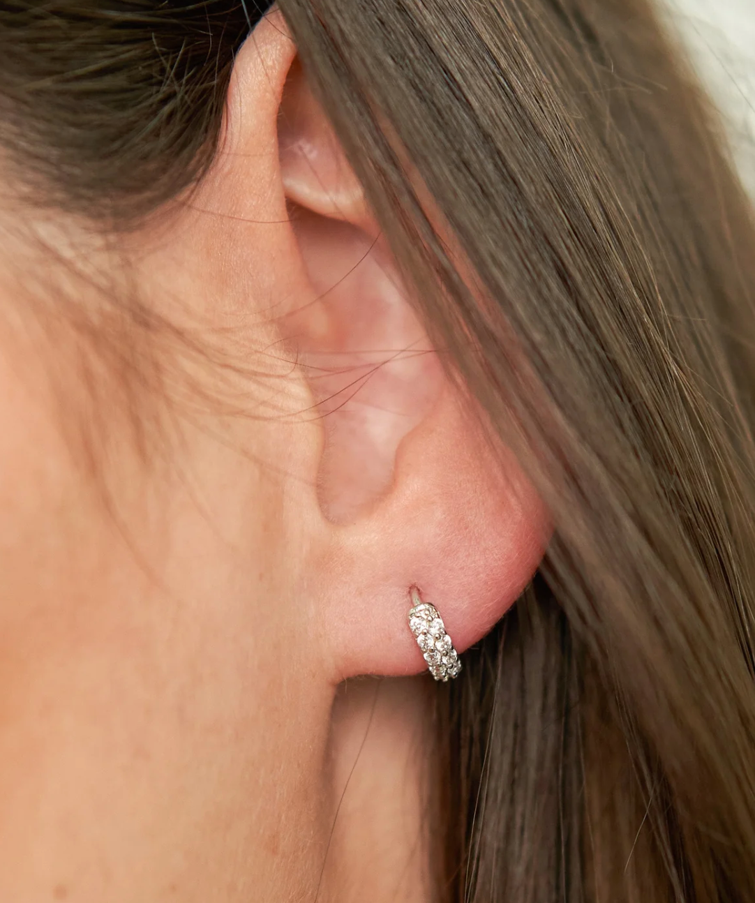 Brenda Grands Silver Diamond Huggie Earrings