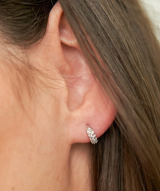 Brenda Grands Silver Diamond Huggie Earrings