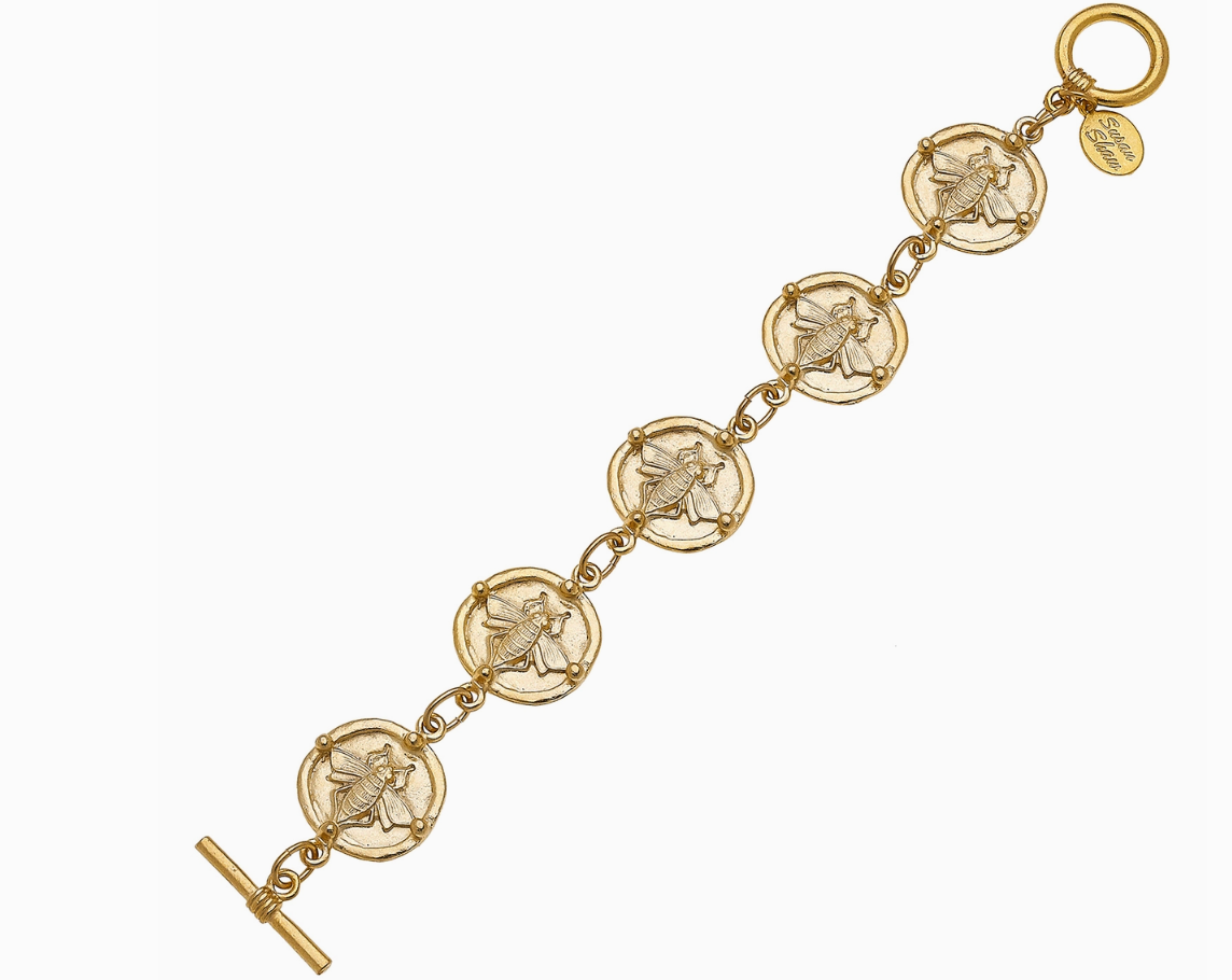 Susan Shaw Gold Linked Bee Intaglio Bracelet