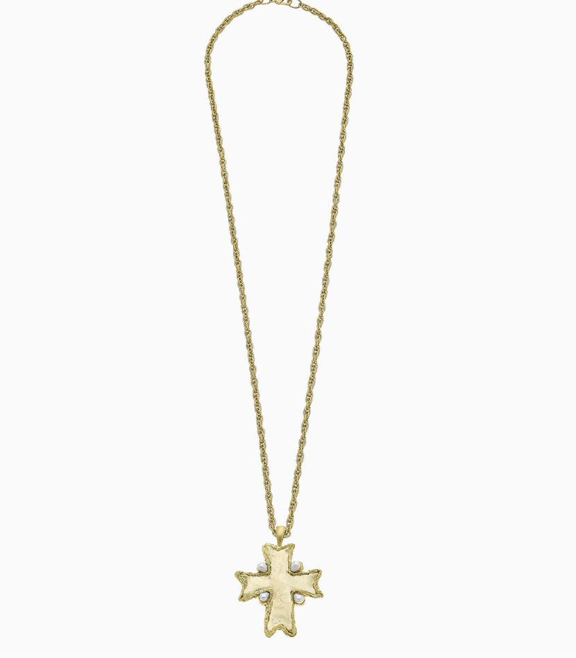 Susan Shaw Gold Long Flare Cross Necklace
