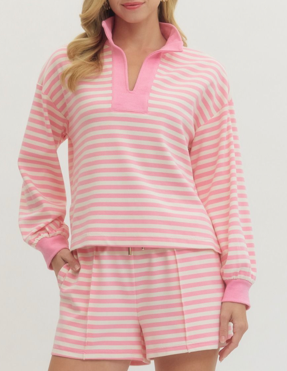 Love Line Pink Striped Shorts Set