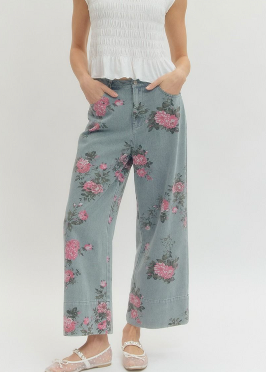 Focus On Floral Denim Pants