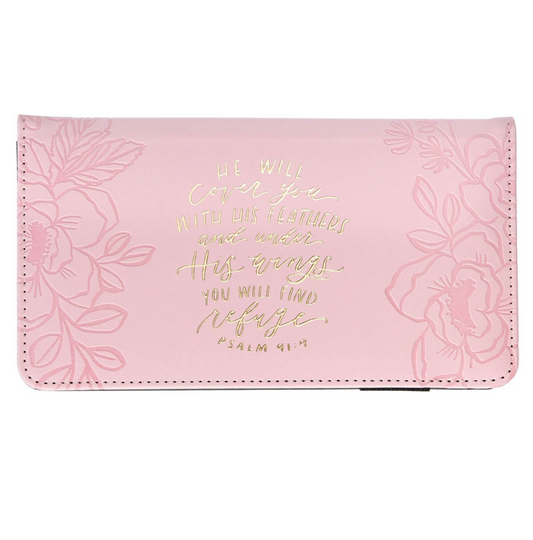 Under His Wings Pink Faux Leather Checkbook Wallet