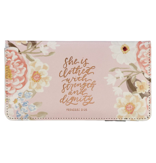 Strength And Dignity Blush Faux Leather Checkbook Wallet