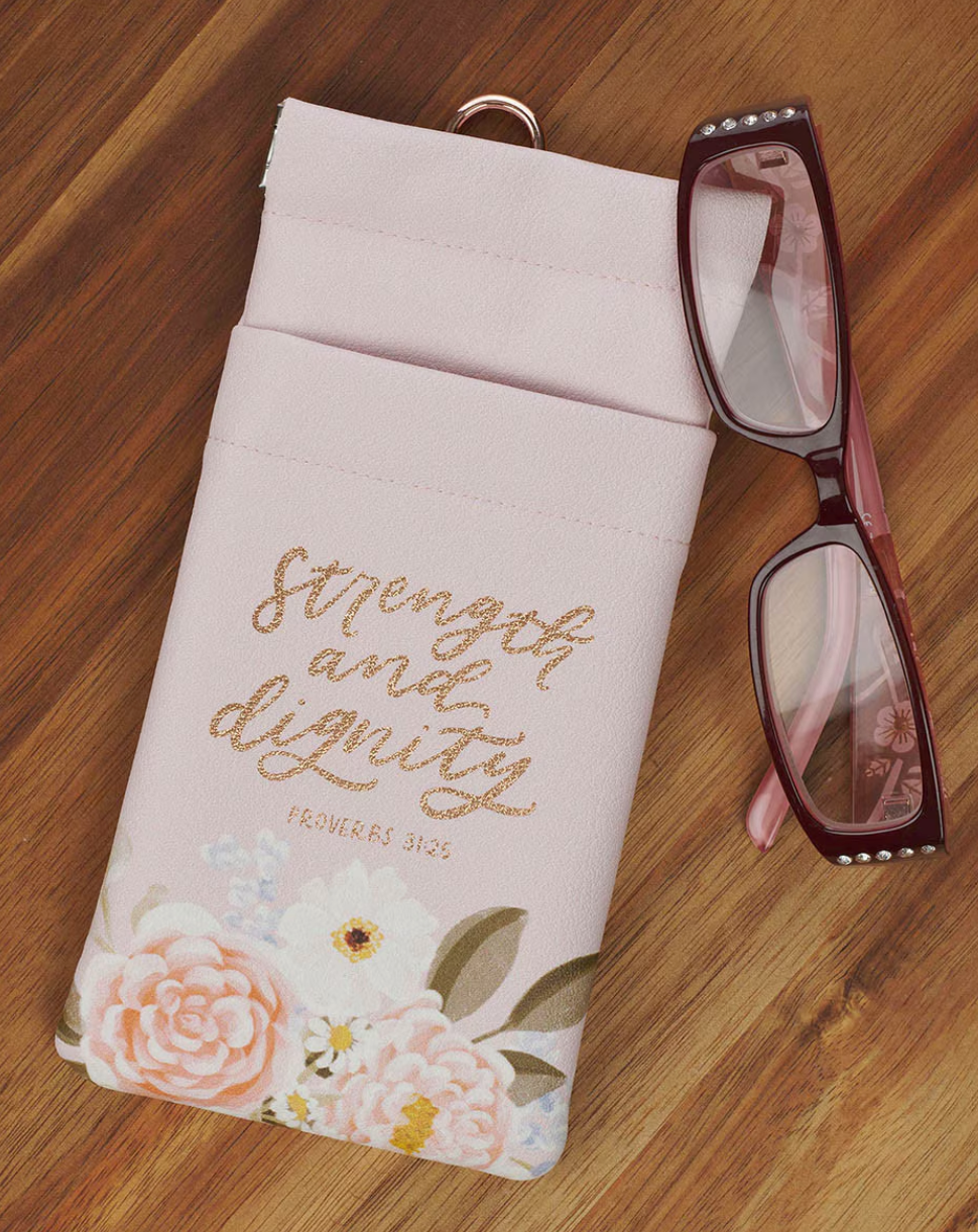 Strength and Dignity blush Floral Faux Leather Double Glasses Case