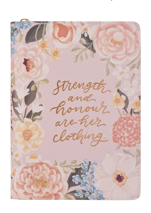 Strength and Honour Blush Floral Zip Up Journal