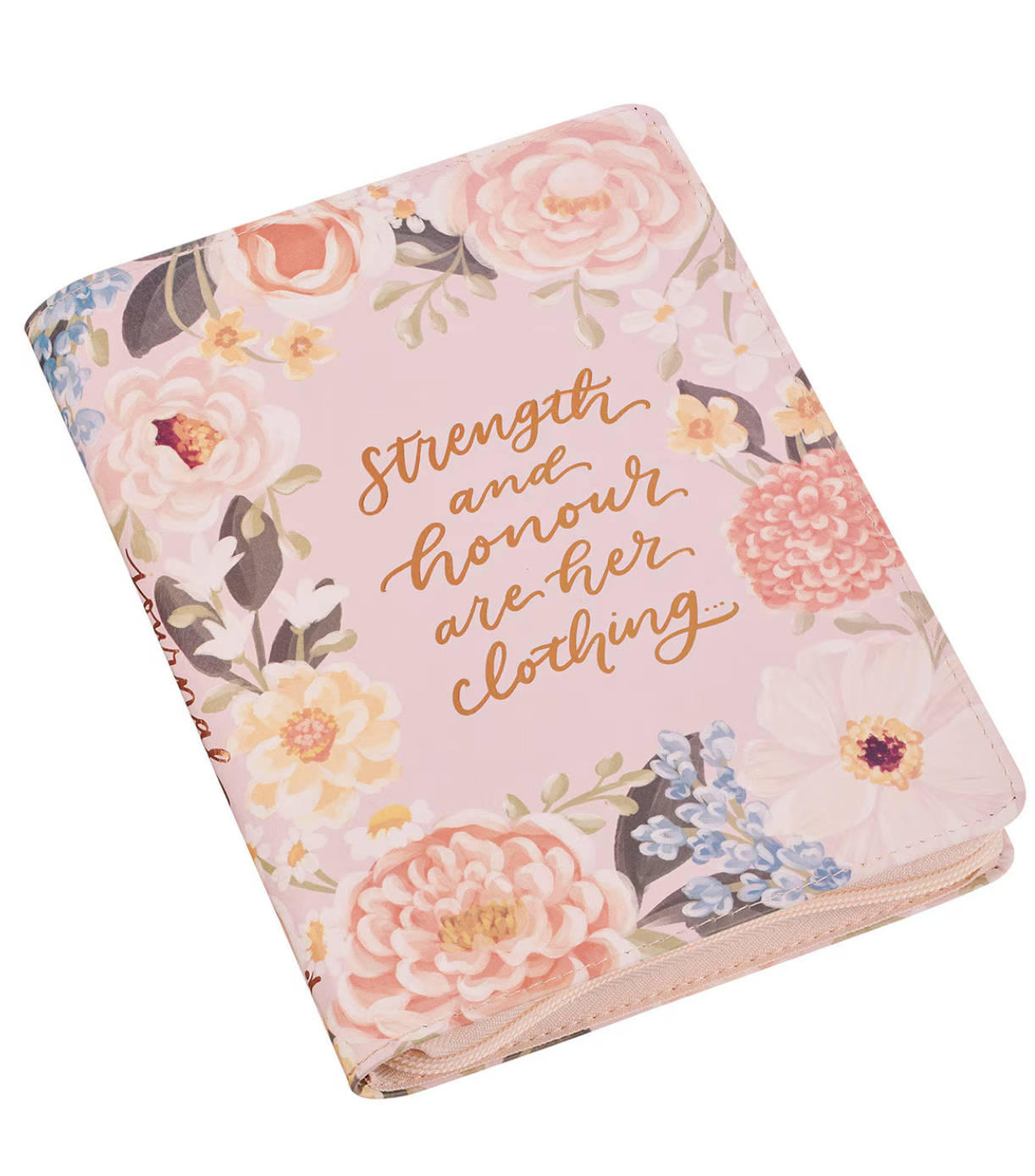Strength and Honour Blush Floral Zip Up Journal