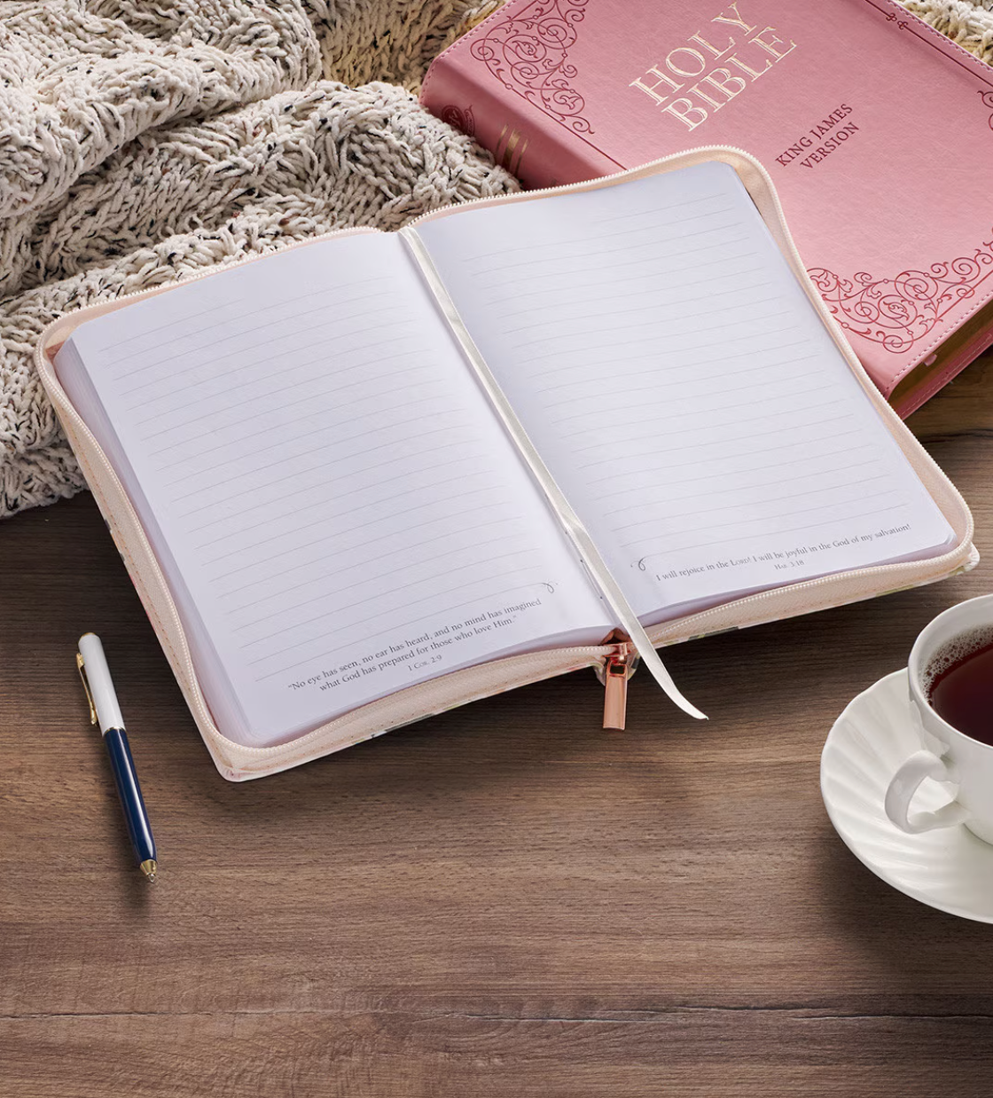 Strength and Honour Blush Floral Zip Up Journal