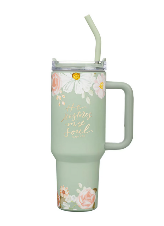He Restores My Soul Tumbler in Sage