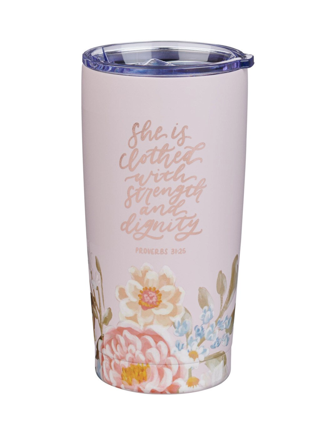 She Is Clothed With Strength and Dignity Pink Floral Tumbler