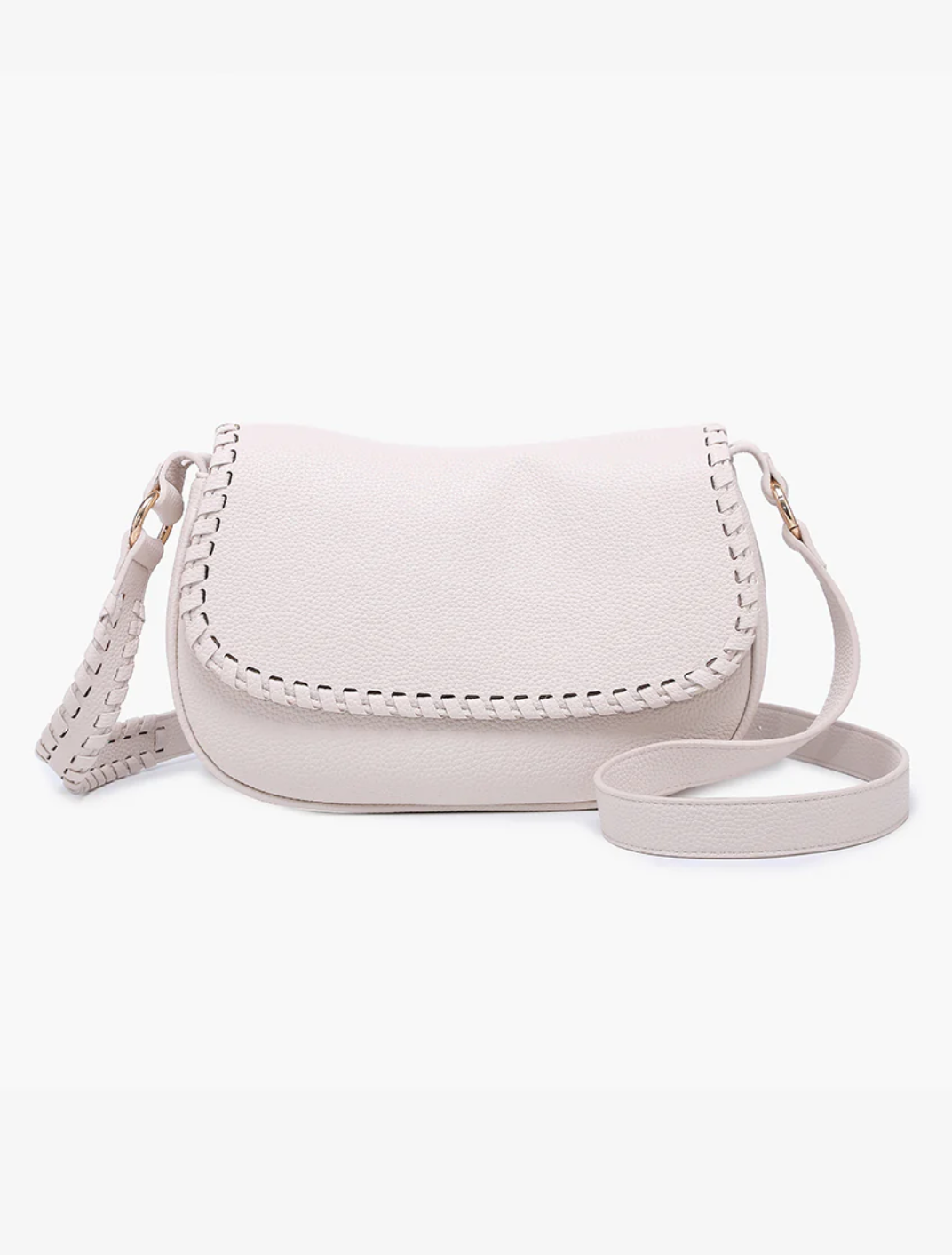Daia Whipstitch Flapover Crossbody in Off-White