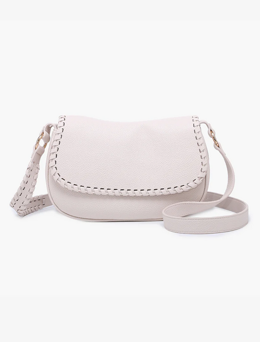 Daia Whipstitch Flapover Crossbody in Off-White