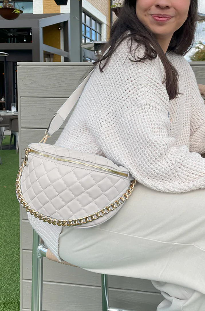 Sylvie Quilted Belt Bag in Bone