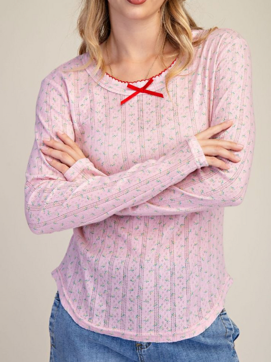 Dainty Floral Print Top in Pink