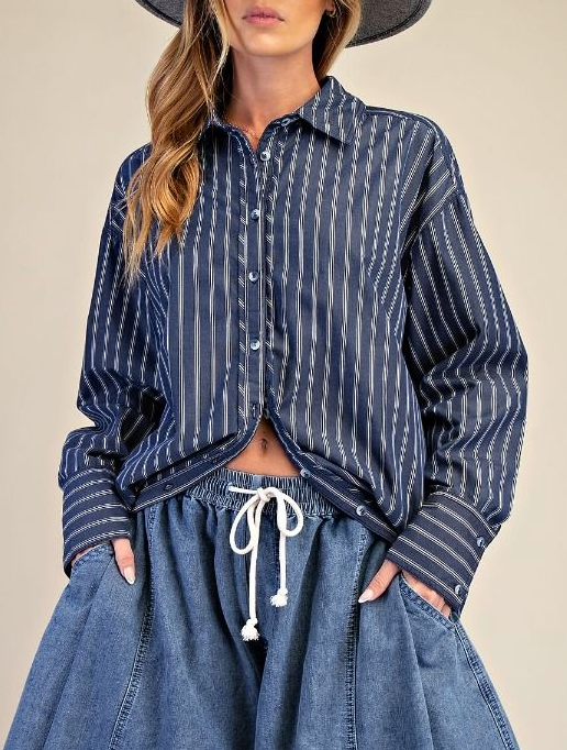 Fit Check Striped Top in Navy