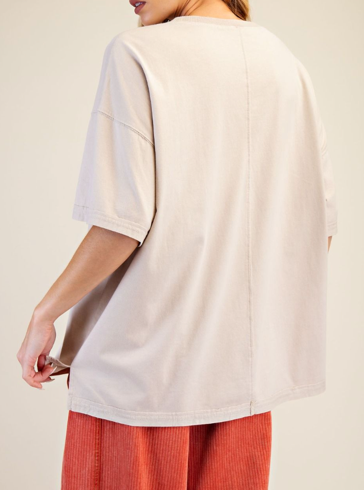 Bordered Bird Oversized Tee in Khaki