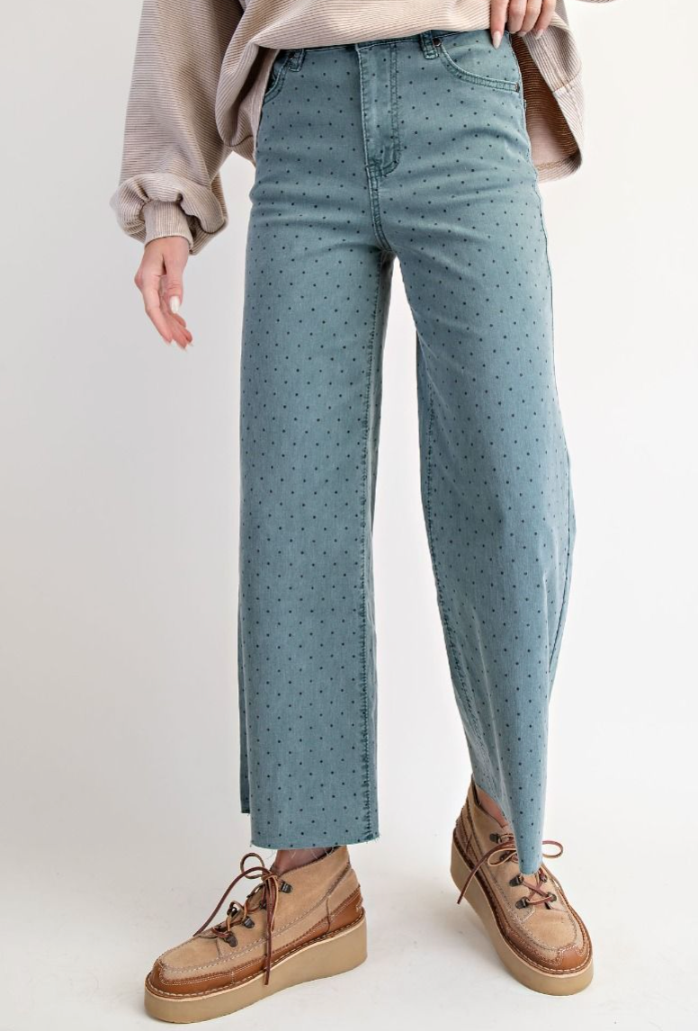 Polkadot Printed Pants in Teal