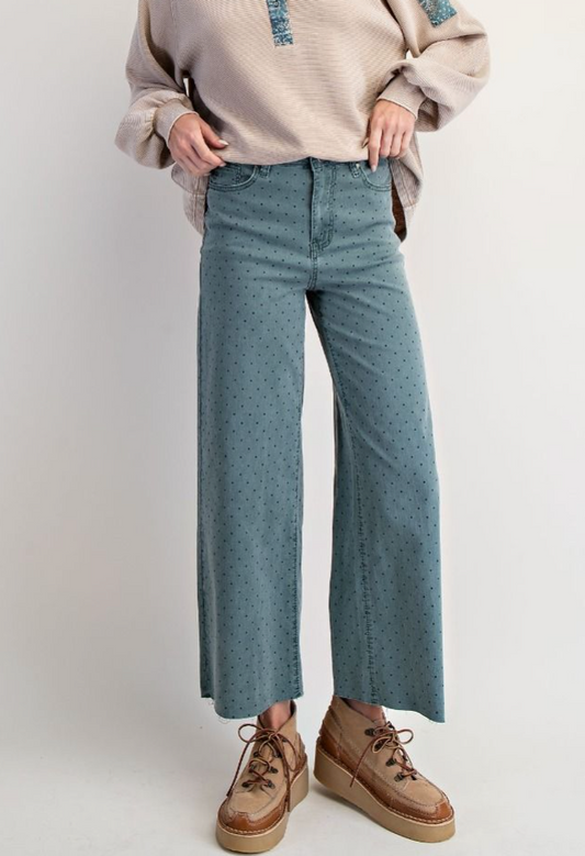 Polkadot Printed Pants in Teal