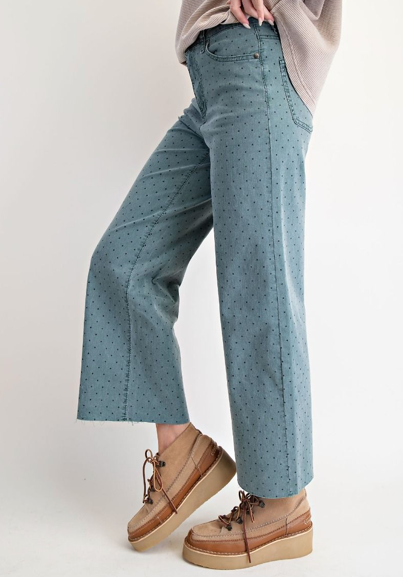 Polkadot Printed Pants in Teal