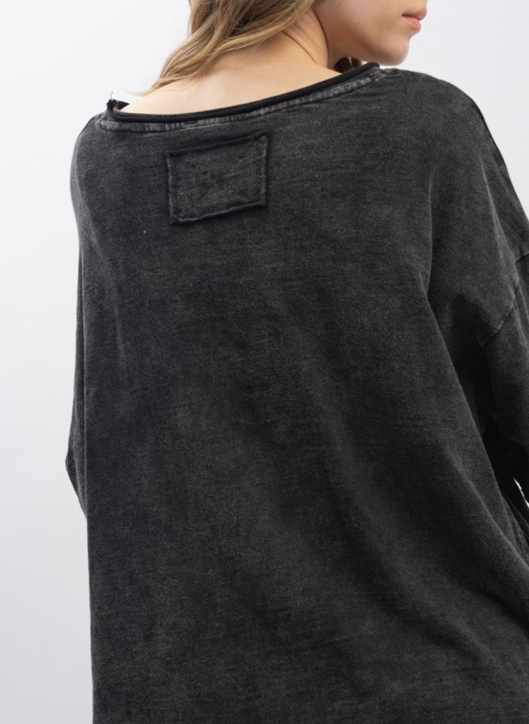 Floral Embroidered Top in Charcoal