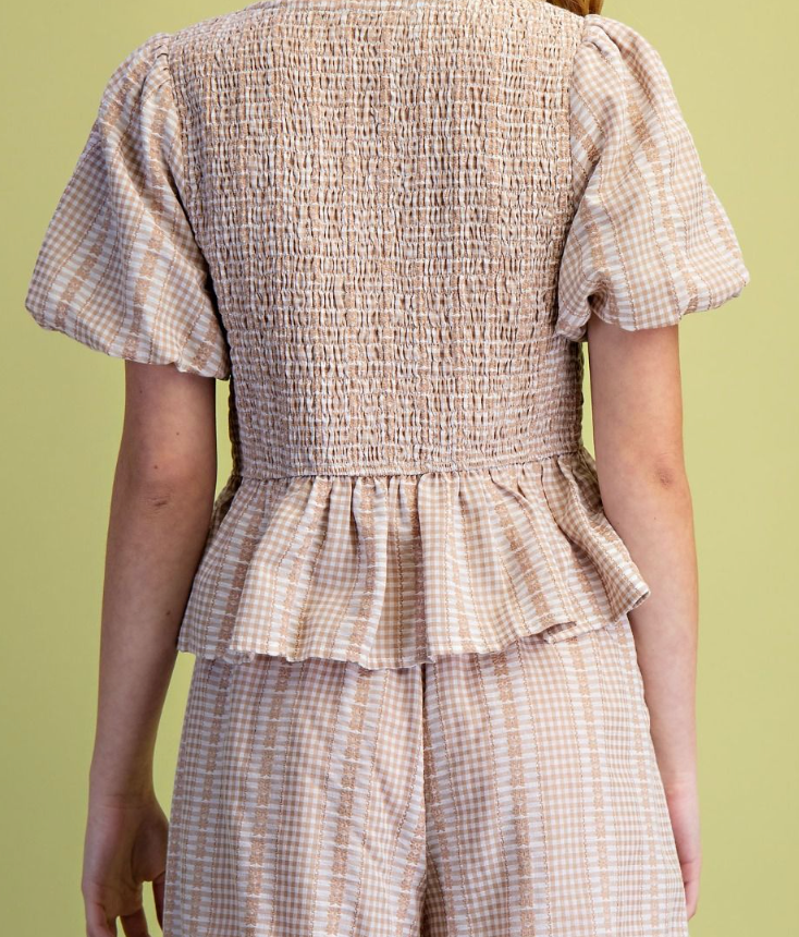 Sweet Glance Checkered Top in Latte