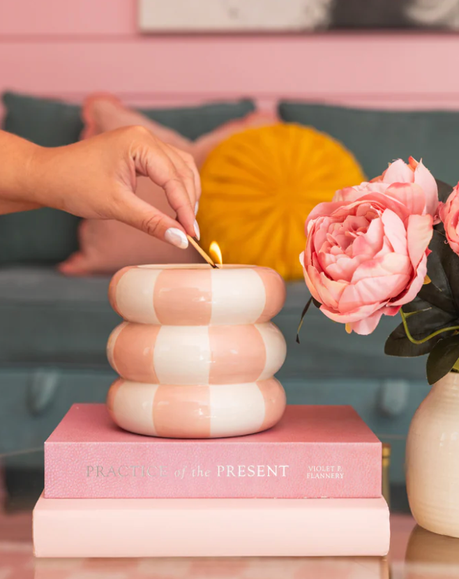 Sweet Grace Pink Checkered Candle