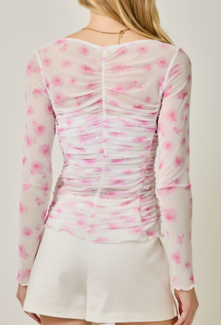 Pretty in Floral Mesh Top in Pink