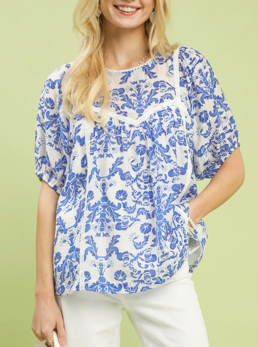 Beautiful in Blue Bold Print Top