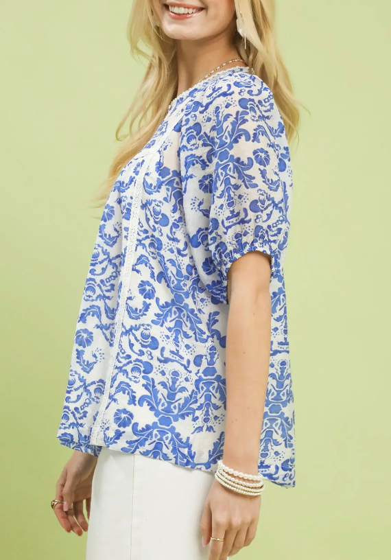 Beautiful in Blue Bold Print Top