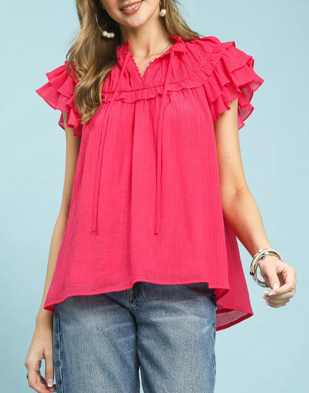 Lovely Lady Ruffle Top in Fuchsia