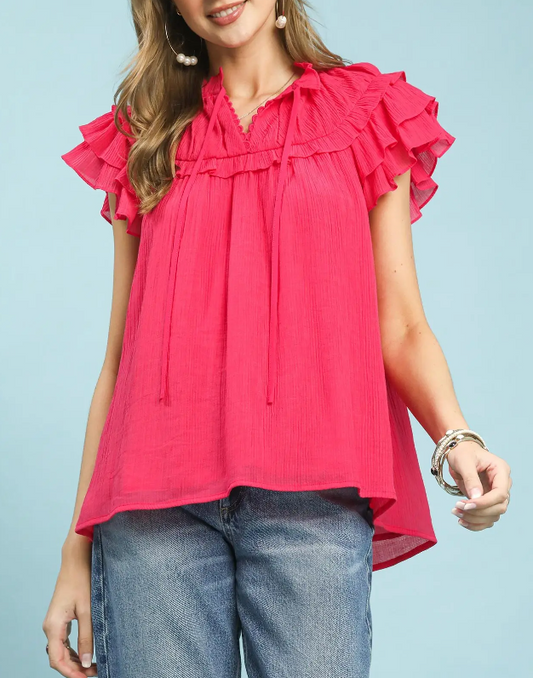 Lovely Lady Ruffle Top in Fuchsia